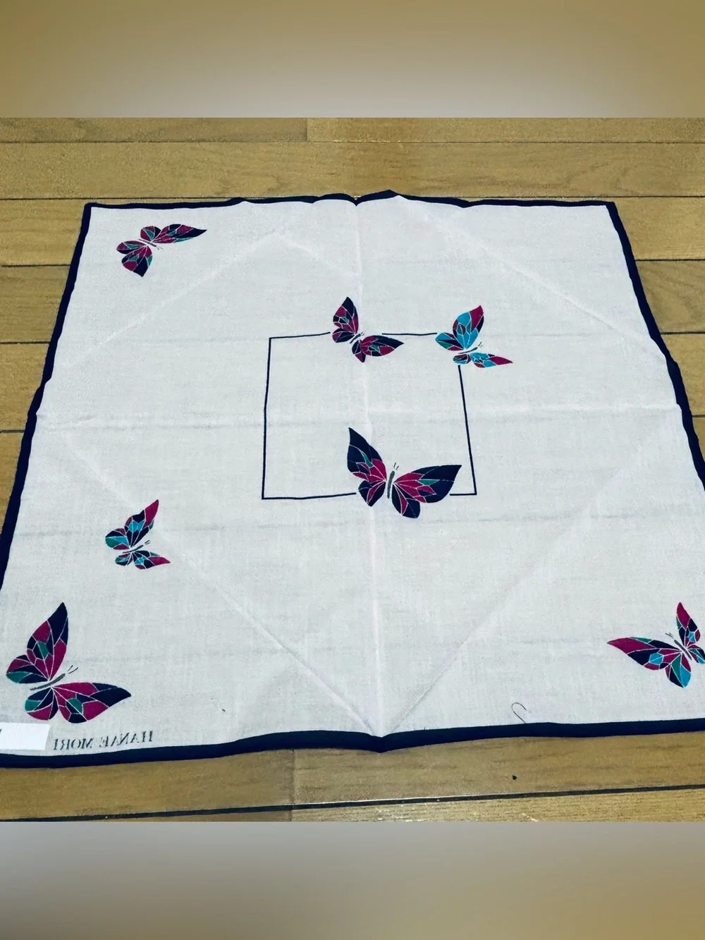Hanae Mori White base/Multicolor 100% Cotton Handkerchief/Bandana/Scarf 43cm/17”